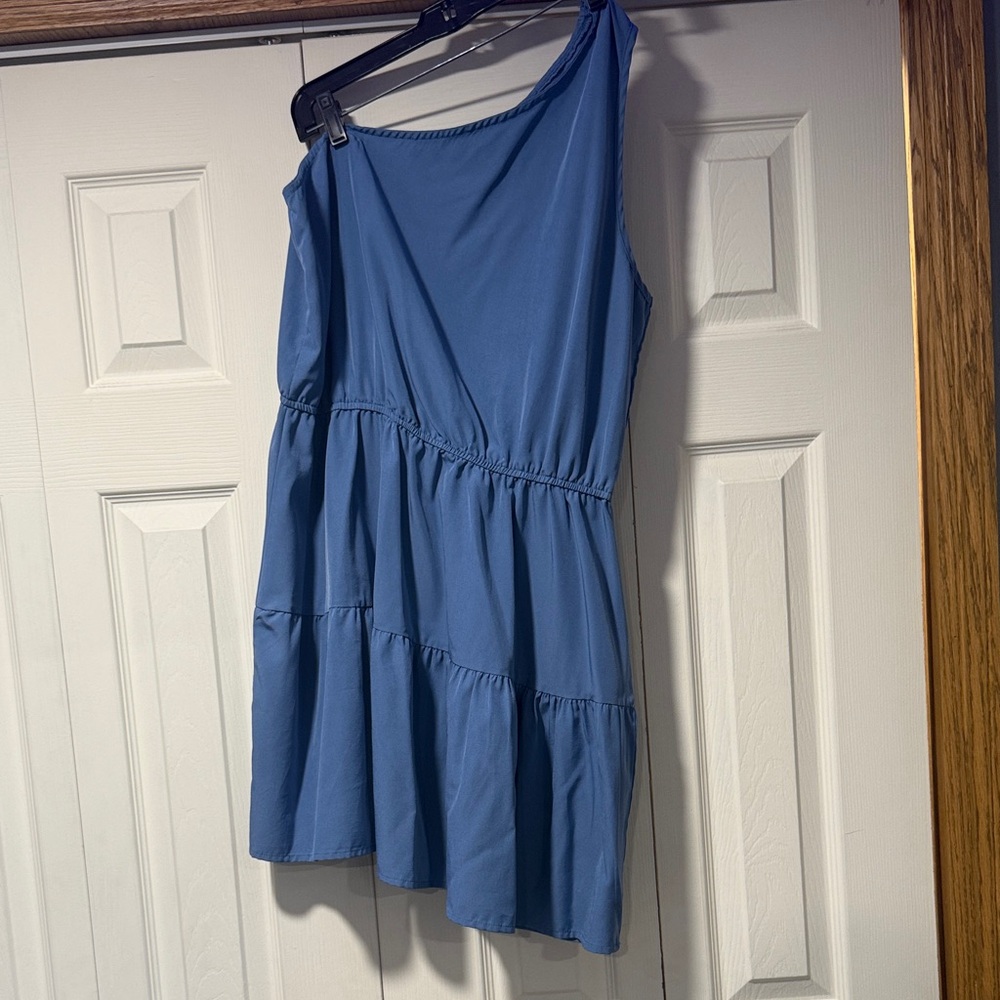 Blue One Shoulder Tiered Dress
